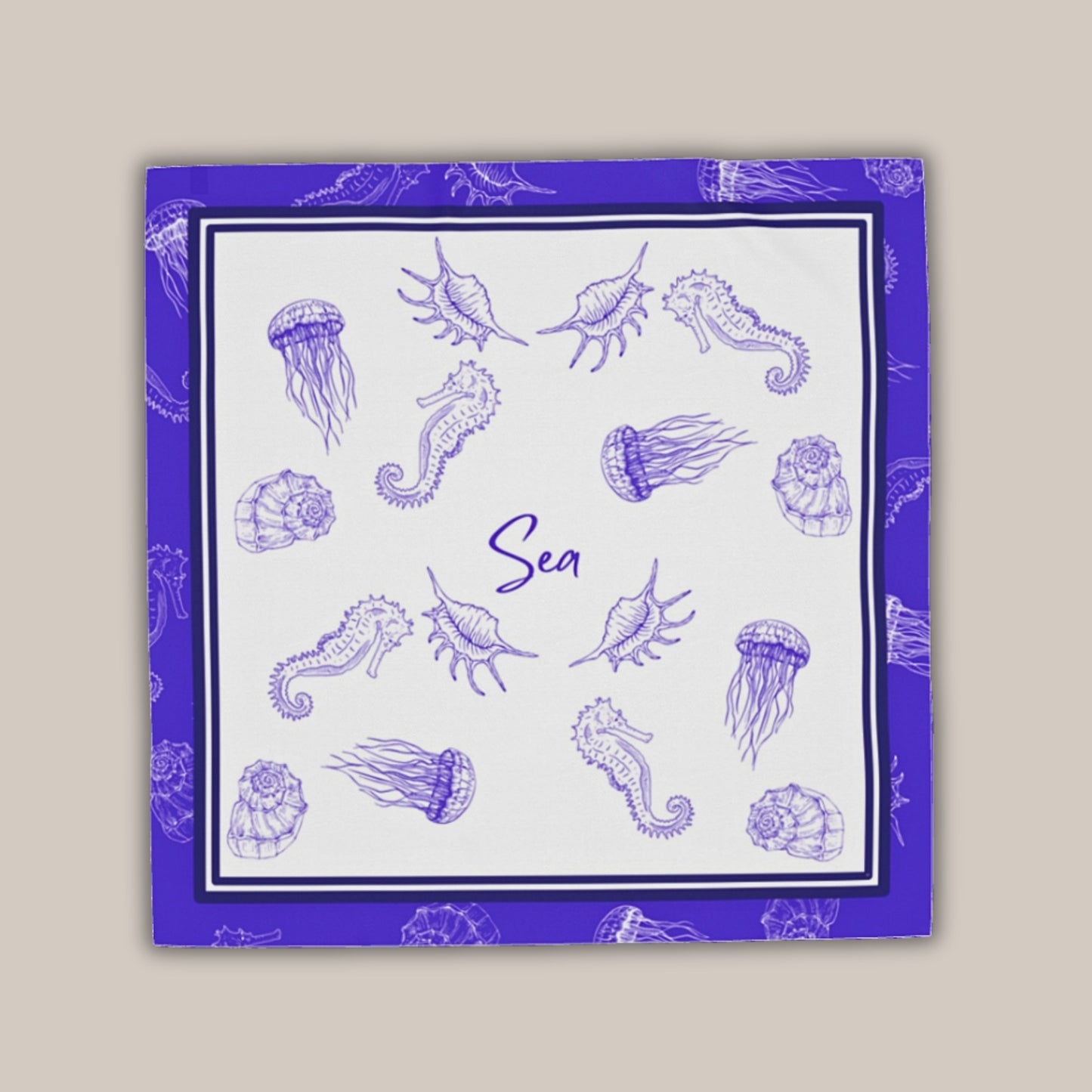 Cobalt Blue Marine Life Silk Square Scarf