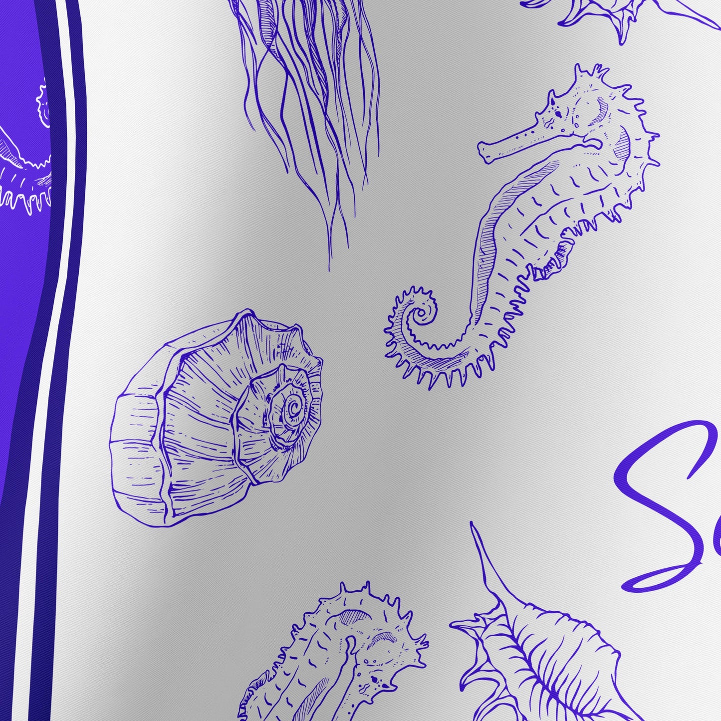 Cobalt Blue Marine Life Silk Square Scarf