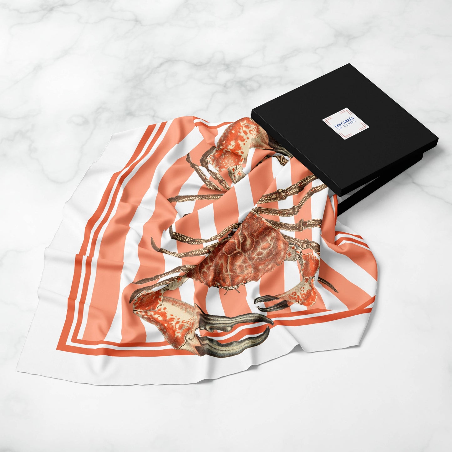 Octopus Silk Square Scarf with Terracota Orange Stripes