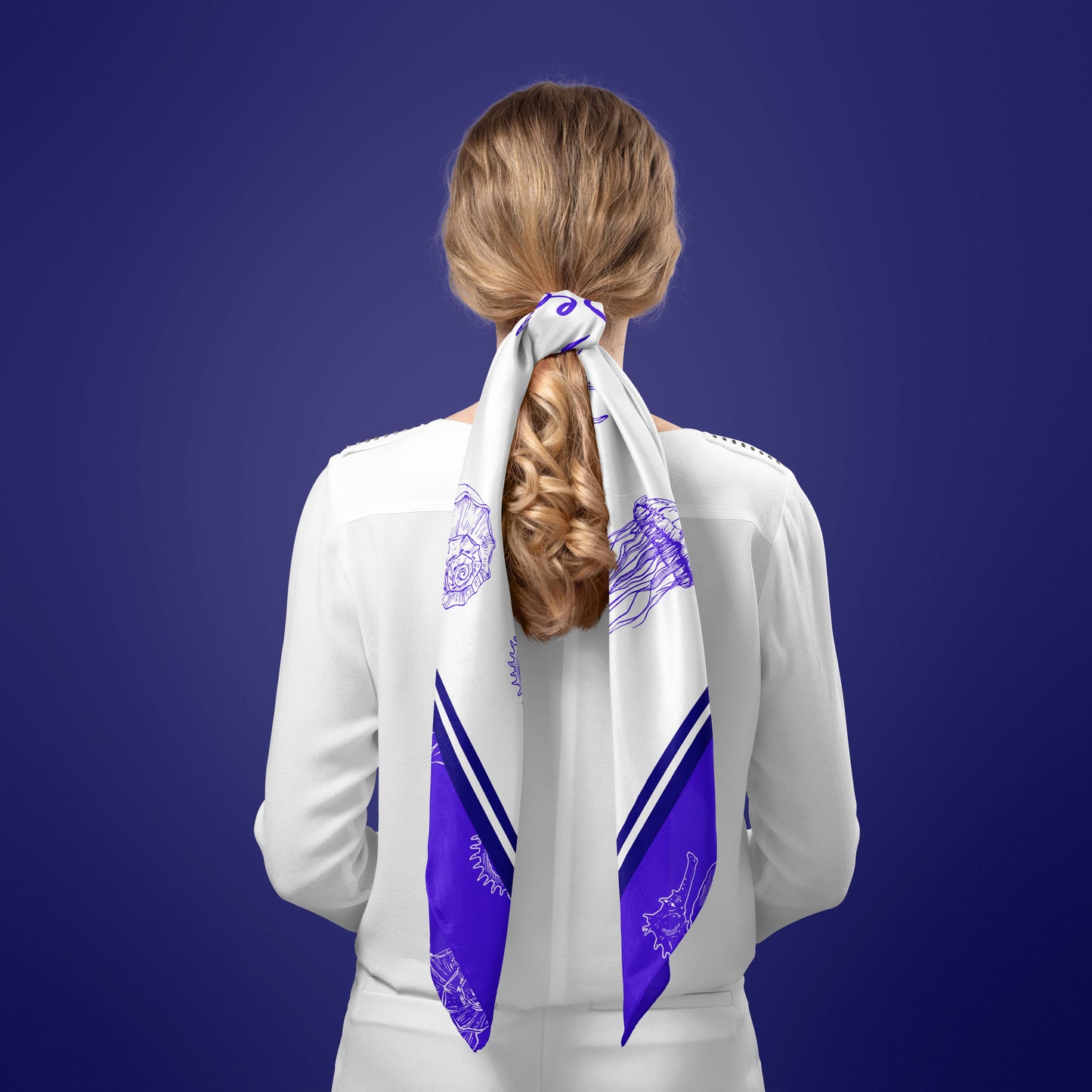 Cobalt Blue Marine Life Silk Square Scarf