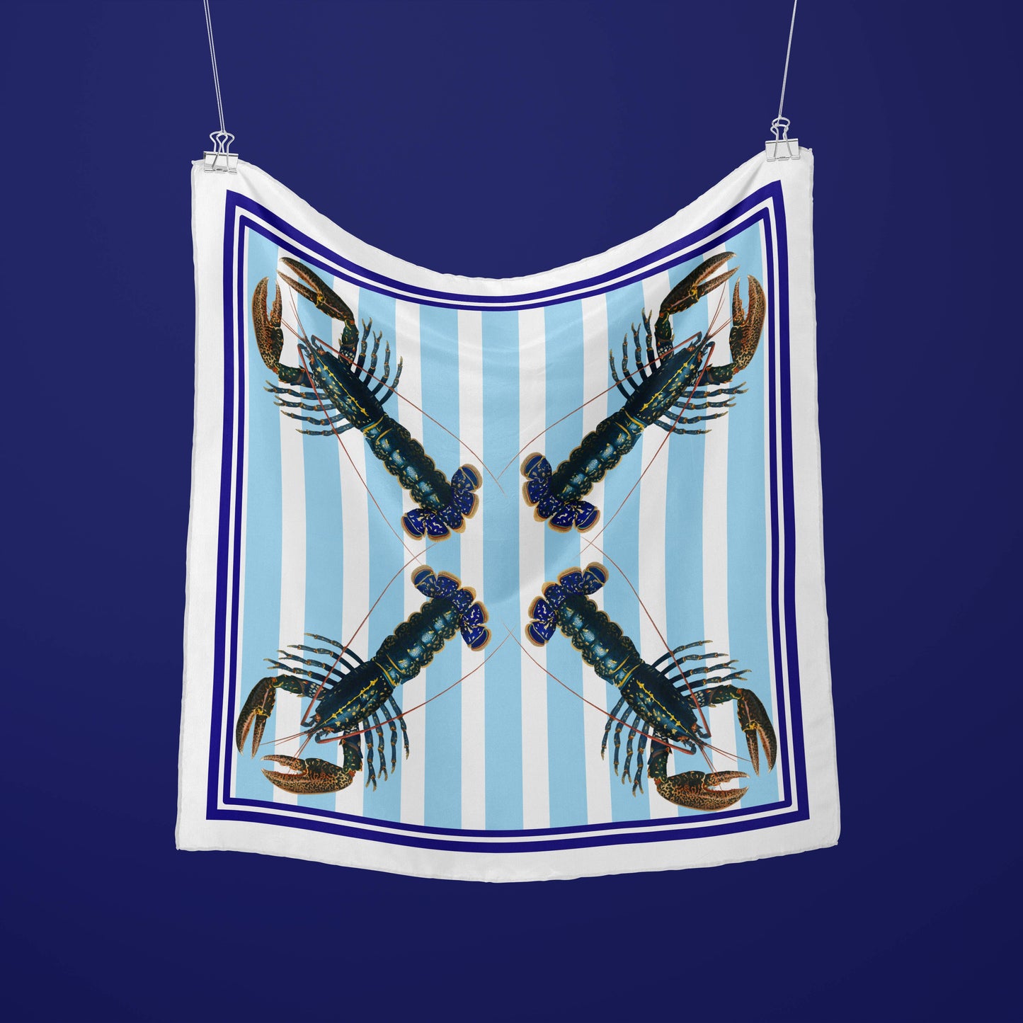 blue striped silk scarf with lobsters
