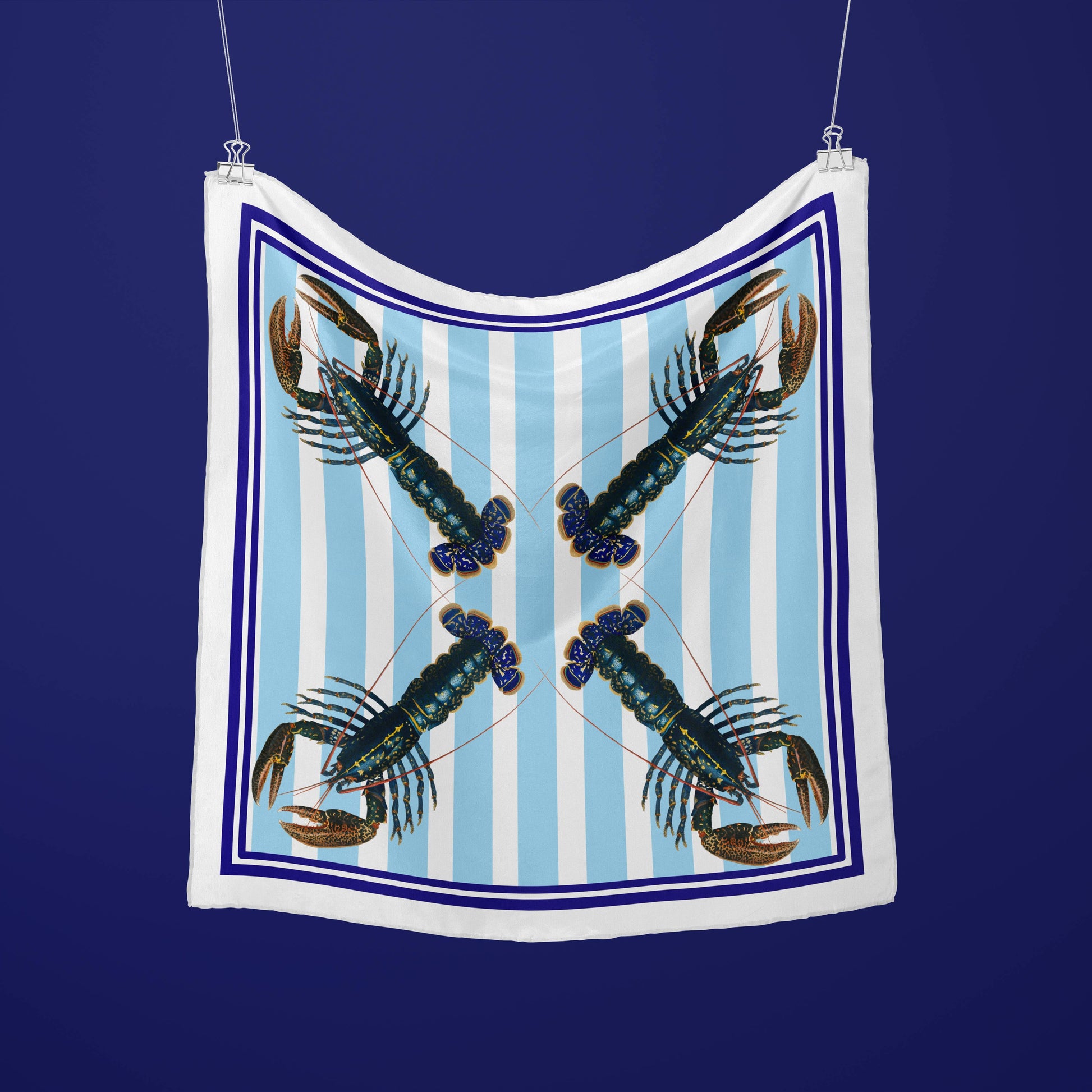 blue striped silk scarf with lobsters