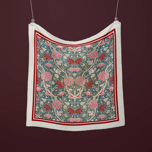 William Morris Botanical Silk Scarf burgundy red and pink