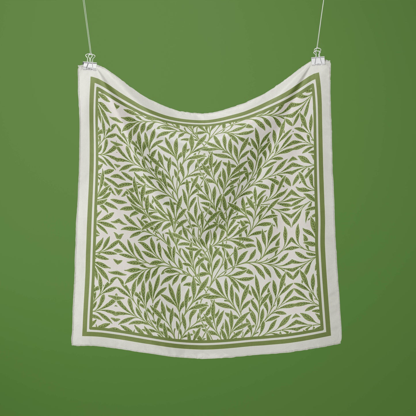 William Morris Green Leaf Botanical Silk Square Scarf