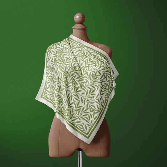 William Morris Green Leaf Botanical Silk Square Scarf
