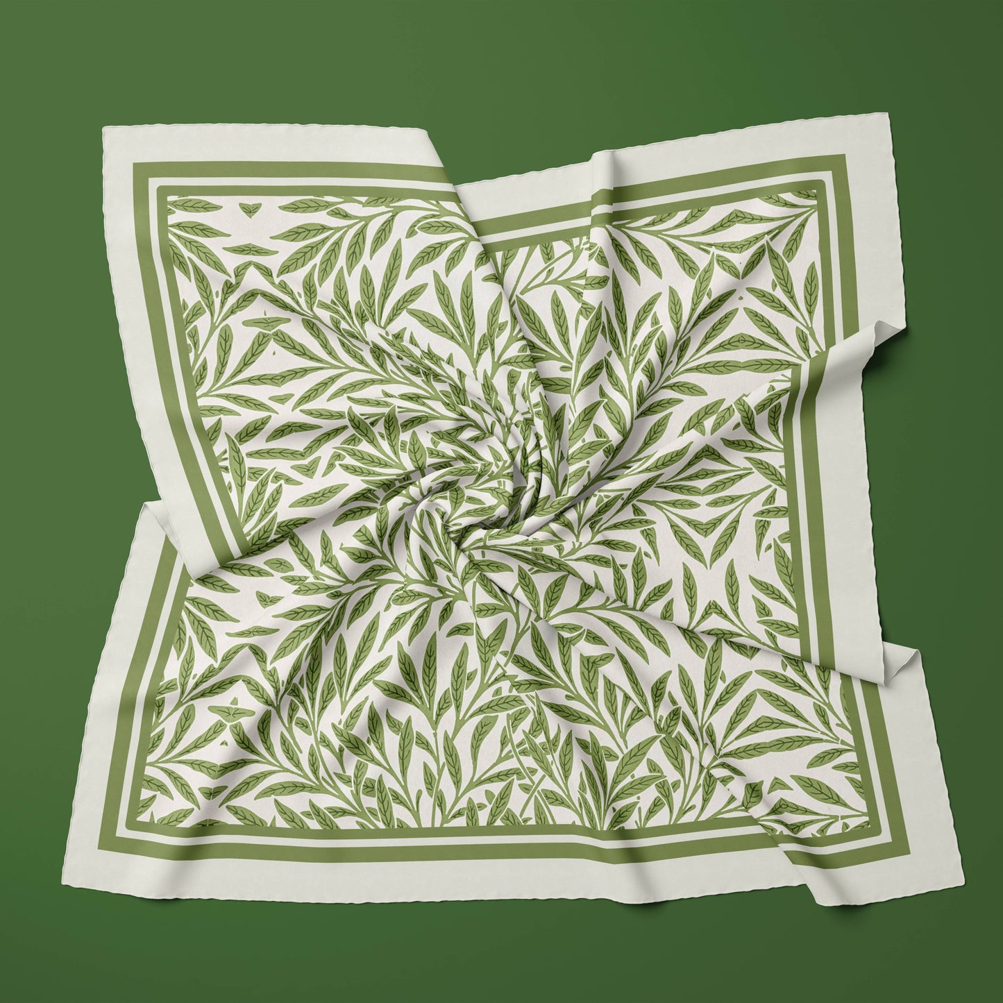 William Morris Green Leaf Botanical Silk Square Scarf