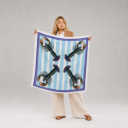 Blue Striped Lobster Silk Square Scarf