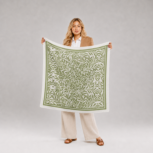 William Morris Green Leaf Botanical Silk Square Scarf